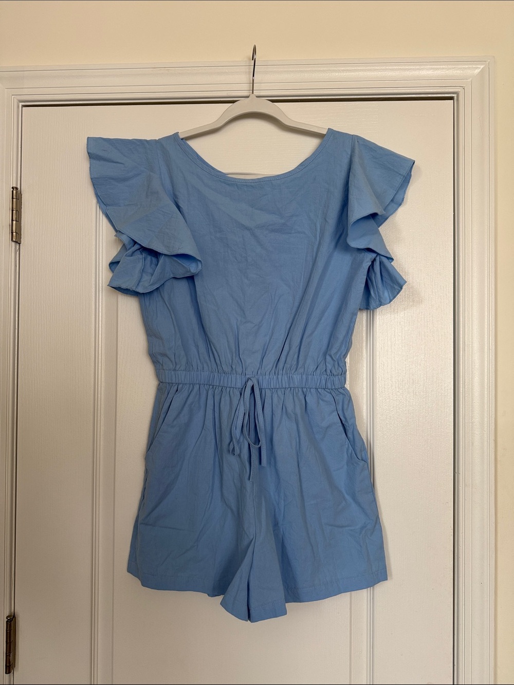 NWT - Angashion - Light Blue Ruffle-Sleeve Romper - Size Small